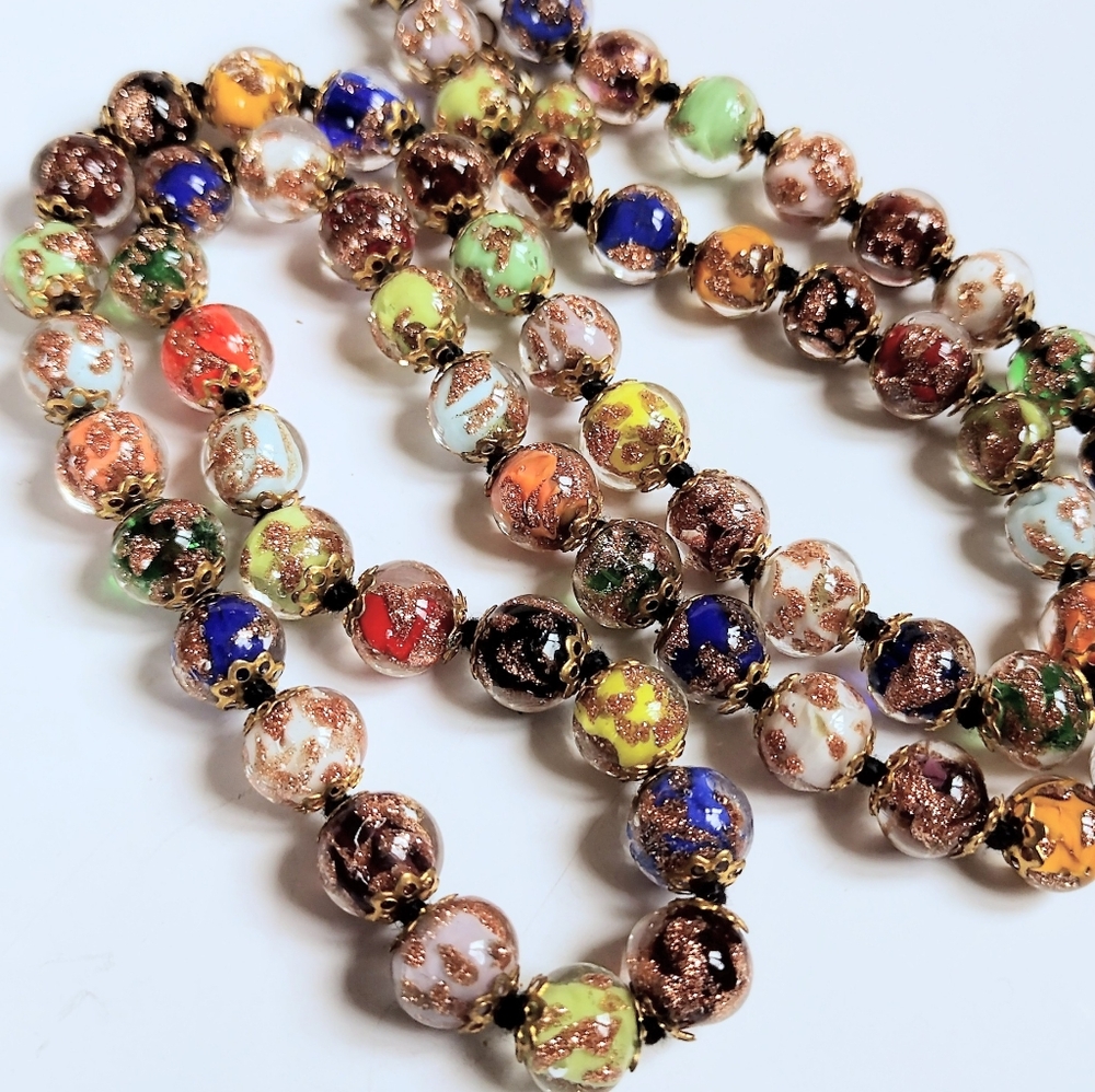🌈 Vintage Cornaro Murano Venetian Sommerso Aventurine Gold Art Glass Necklace - Picture 6 of 9